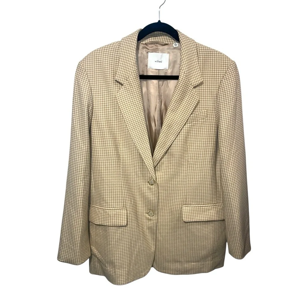 Aritzia Wilfred Sophia Houndstooth Oversized Blazer in beige - size small - Picture 5 of 12